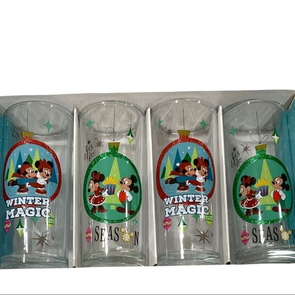 NIB Disney Mickey Mouse Christmas Glass Set of 4 - Picture 2 of 4